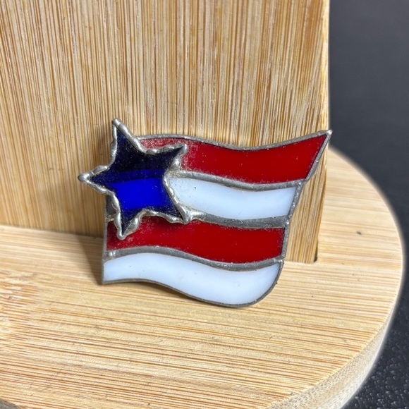 Jewelry - Vintage Stained Glass Patriotic Flag Pin Brooch with Star